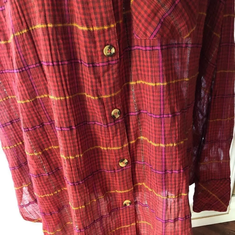 Free People checkered Blouse NWT